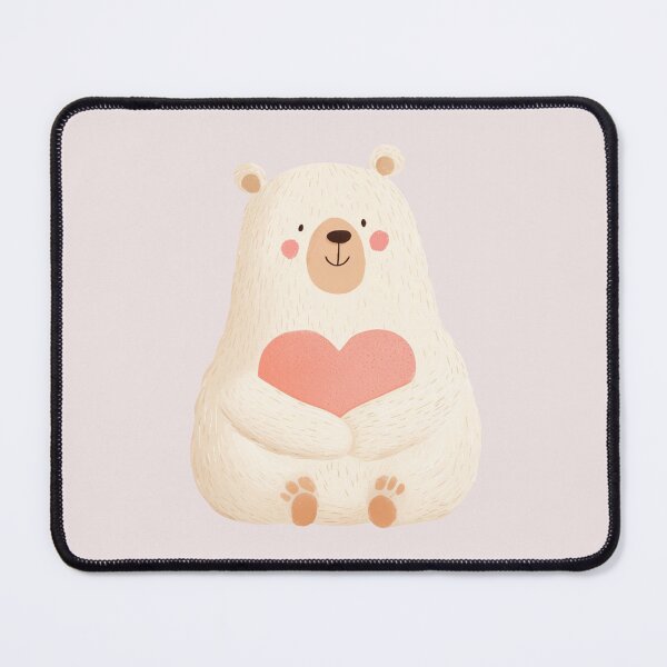 Item preview, White Teddybear Sitting and Smiling with a Pink Heart designed and sold by Violet Peonies.