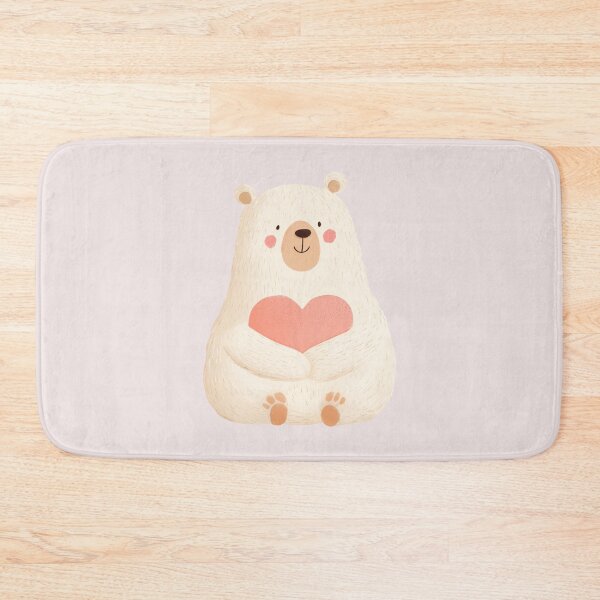 Item preview, White Teddybear Sitting and Smiling with a Pink Heart designed and sold by Violet Peonies.