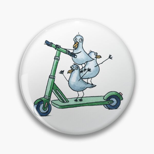 Item preview, Three Funny Seagulls Riding Electric Scooter Together | Hand-painted Watercolor designed and sold by OndeArt.
