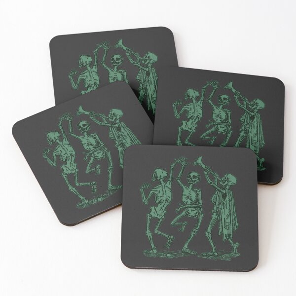 Aperçu de l'œuvre Danse macabre vert foncé – Illustration de danse gothique squelettique créée et vendue par Dungeon-Shop.