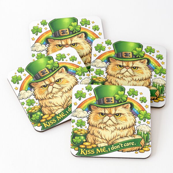 Item preview, Grumpy Persian Cat St. Patrick’s Day Shirt Design, Kiss Me I Really Don’t Care, Funny Irish Cat Leprechaun Hat, Shamrocks Gold Coins, Cute Sassy St Paddy Gift designed and sold by TerScott.