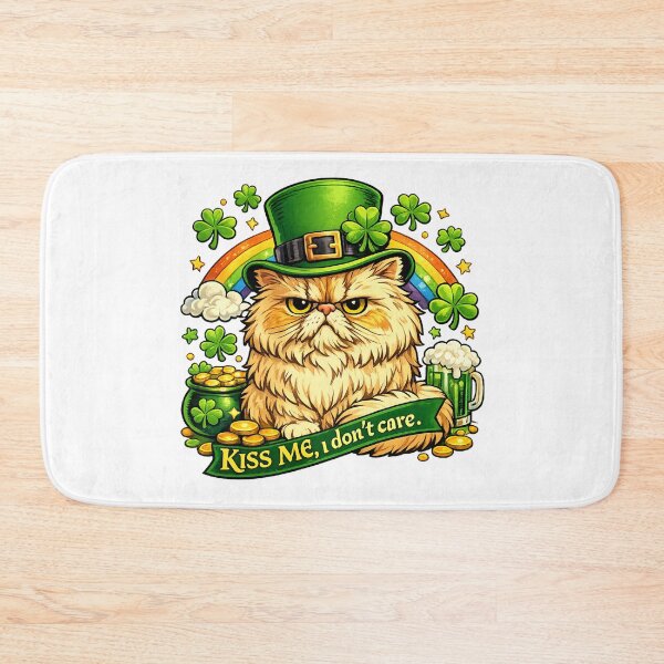 Item preview, Grumpy Persian Cat St. Patrick’s Day Shirt Design, Kiss Me I Really Don’t Care, Funny Irish Cat Leprechaun Hat, Shamrocks Gold Coins, Cute Sassy St Paddy Gift designed and sold by TerScott.