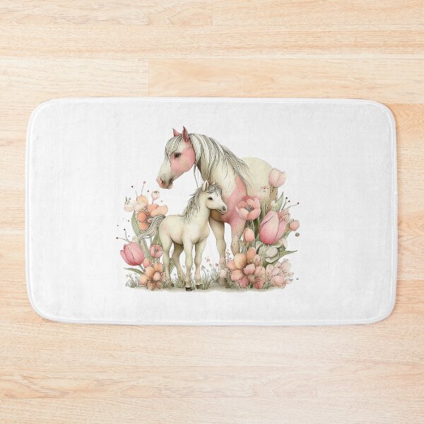 Item preview, Mare & Foal With Blooming Flowers – Whimsical Horse Illustration designed and sold by Saxon Designs.