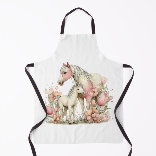 Item preview, Mare & Foal With Blooming Flowers – Whimsical Horse Illustration designed and sold by Saxon Designs.