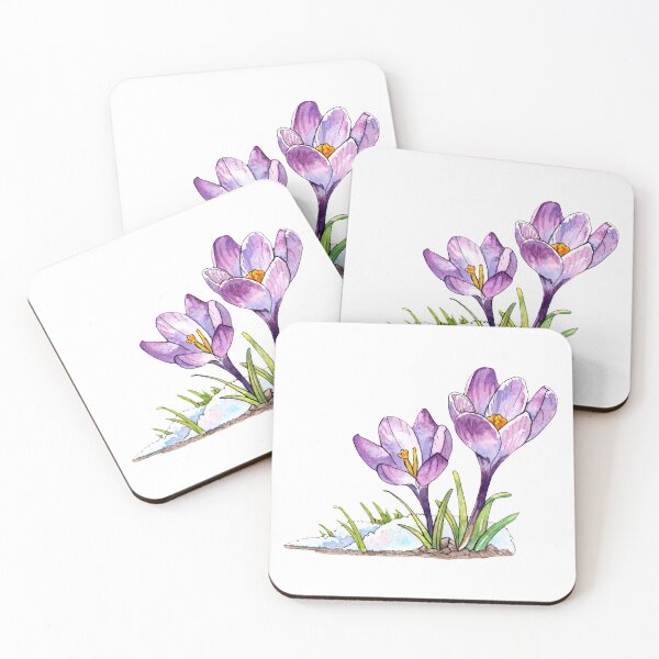 Item preview, Crocus Flowers Emerging from Snow - Watercolor illustration designed and sold by AquarellChill.