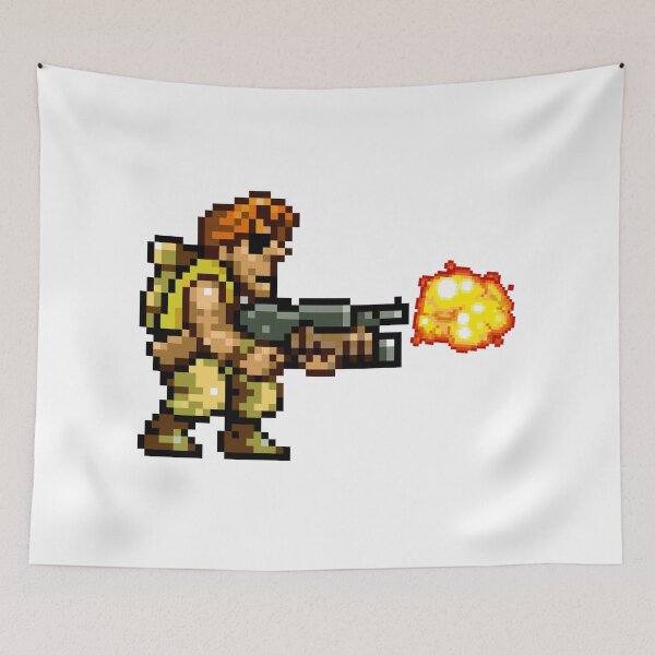 Item preview, Pixel Art Commando Bazooka Fire - Retro 16-Bit Action Gaming Print designed and sold by DesignArtist.ia.