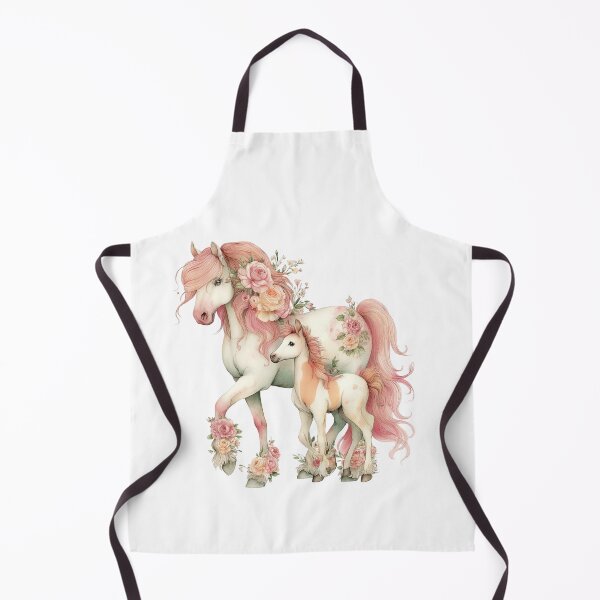 Item preview, Mare & Foal With Pink Manes & Floral Accents – Whimsical Fantasy Horse Illustration designed and sold by Saxon Designs.