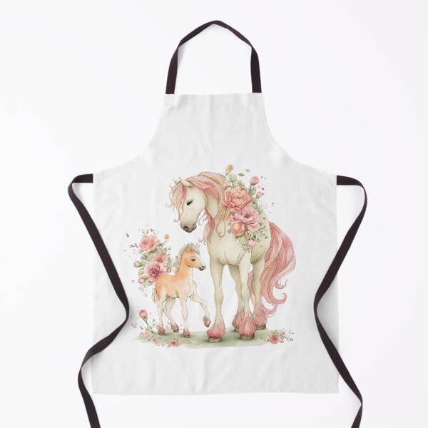 Item preview, Mare & Foal With Pink & Peach Blossoms – Whimsical Fantasy Horse Illustration designed and sold by Saxon Designs.