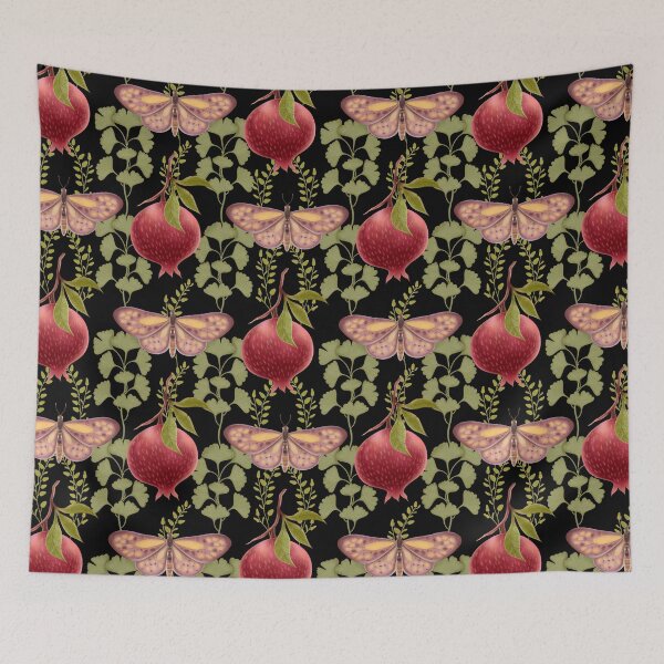 Item preview, Original hand-drawn pomegranate and butterfly illustrations and the resulting composite seamless pattern. designed and sold by Grin Katalina Floral Patterns & Cozy Art.