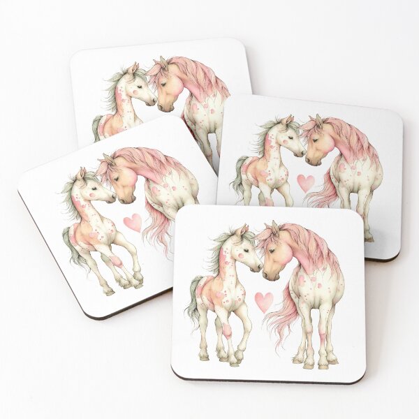 Item preview, Two Horses With Pink Patches & Heart – Whimsical Illustration designed and sold by Saxon Designs.