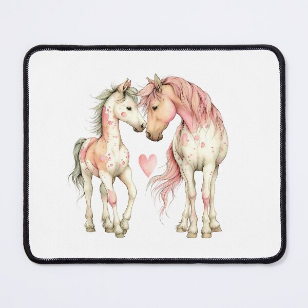 Item preview, Two Horses With Pink Patches & Heart – Whimsical Illustration designed and sold by Saxon Designs.