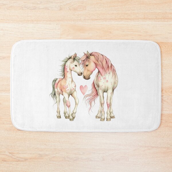 Item preview, Two Horses With Pink Patches & Heart – Whimsical Illustration designed and sold by Saxon Designs.