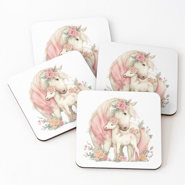 Item preview, Mare & Foal With Floral Crowns – Whimsical Horse Illustration designed and sold by Saxon Designs.