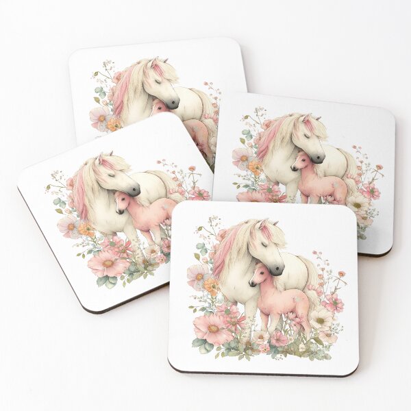 Item preview, Mare & Foal in Florals – Whimsical Gentle Horse Illustration designed and sold by Saxon Designs.