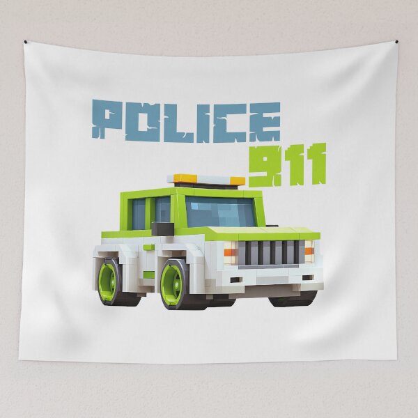 Item preview, Police 911 Lego Truck - Cute Blocky Emergency Vehicle Art Print designed and sold by DesignArtist.ia.