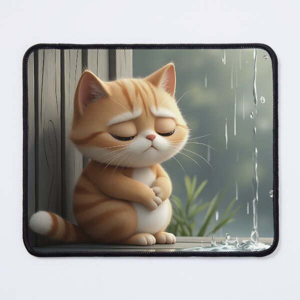 Item preview, A small sad cat sitting alone against a wooden fence in the rain designed and sold by DforDesignz.