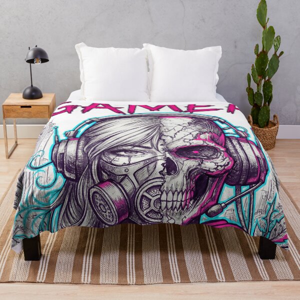 Item preview, Cyberpunk Gamer Girl Neon Grunge Half Skull 2026 designed and sold by MarCinu Art.