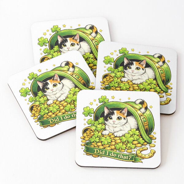 Item preview, Funny St. Patrick’s Day Cat Design, Japanese Bobtail in Leprechaun Hat With Shamrocks and Gold Coins, “Did I do that?” Ribbon, Cute Irish Lucky Cat Gift designed and sold by TerScott.