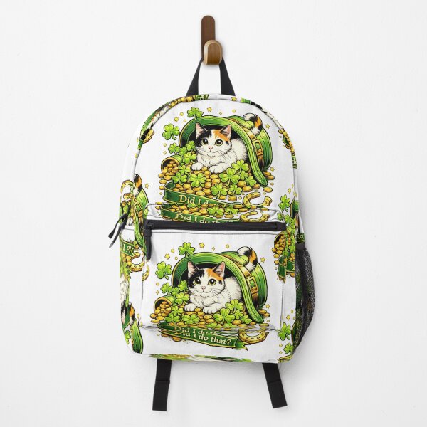 Item preview, Funny St. Patrick’s Day Cat Design, Japanese Bobtail in Leprechaun Hat With Shamrocks and Gold Coins, “Did I do that?” Ribbon, Cute Irish Lucky Cat Gift designed and sold by TerScott.