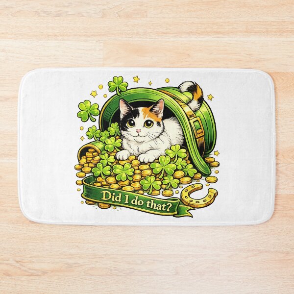 Item preview, Funny St. Patrick’s Day Cat Design, Japanese Bobtail in Leprechaun Hat With Shamrocks and Gold Coins, “Did I do that?” Ribbon, Cute Irish Lucky Cat Gift designed and sold by TerScott.