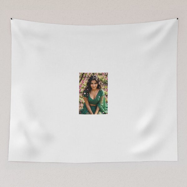 Item preview, Indian Beauty in Green Saree with Peach Blossoms designed and sold by CathryneDelamort.
