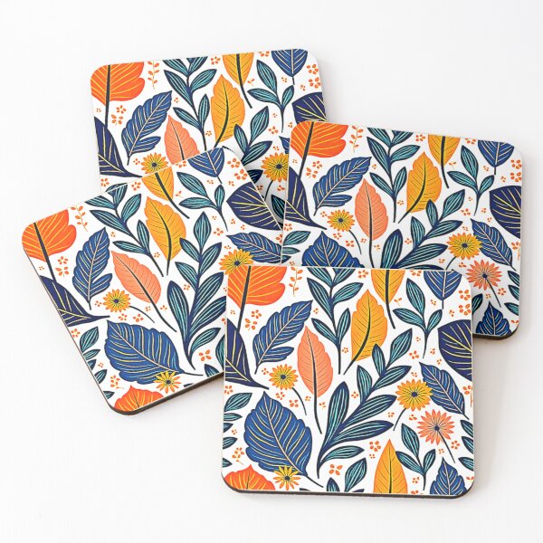 Item preview, Vibrant Botanical Leaf Pattern - Navy Blue and Burnt Orange Floral Art designed and sold by Health And Fitness Posts e-Store.