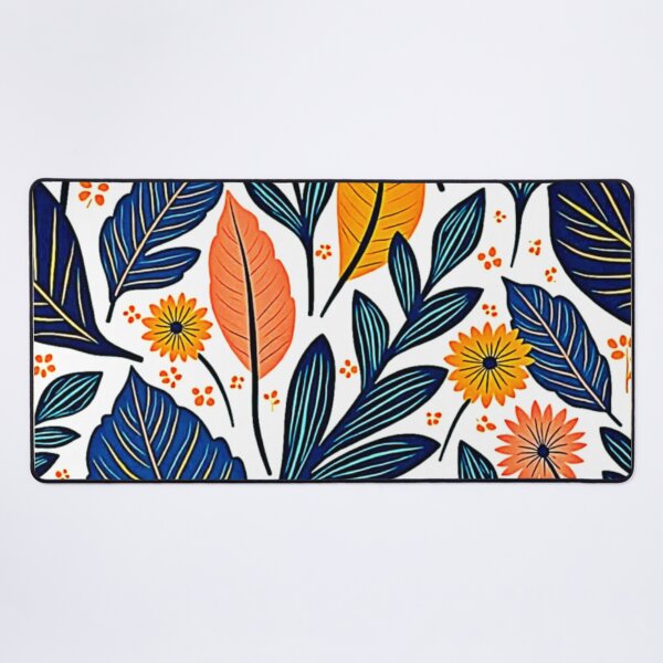 Item preview, Vibrant Botanical Leaf Pattern - Navy Blue and Burnt Orange Floral Art designed and sold by Health And Fitness Posts e-Store.