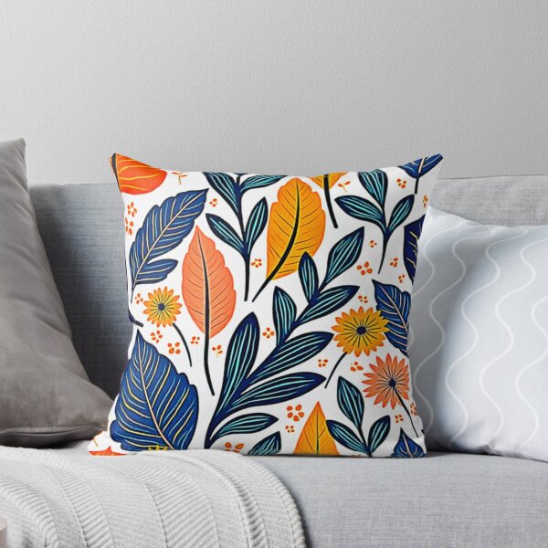 Item preview, Vibrant Botanical Leaf Pattern - Navy Blue and Burnt Orange Floral Art designed and sold by Health And Fitness Posts e-Store.