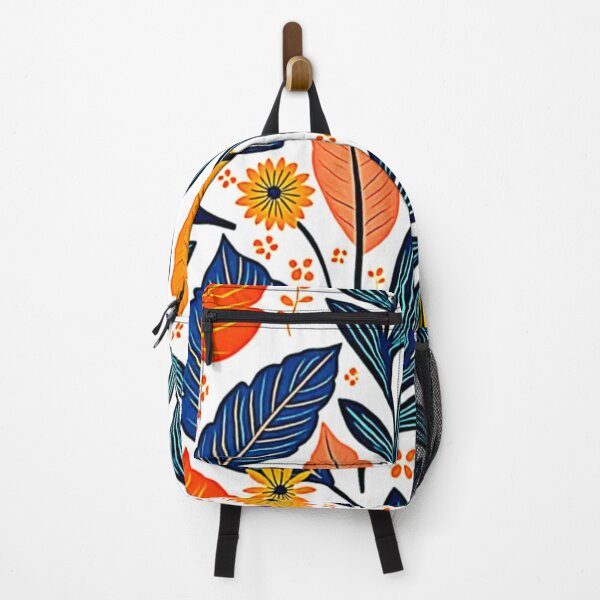 Item preview, Vibrant Botanical Leaf Pattern - Navy Blue and Burnt Orange Floral Art designed and sold by Health And Fitness Posts e-Store.