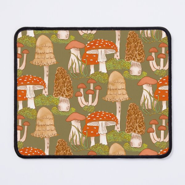 Item preview, Mushroom forest on Olive Green designed and sold by latheandquill.