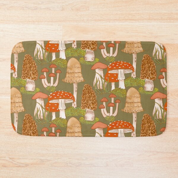 Item preview, Mushroom forest on Olive Green designed and sold by latheandquill.