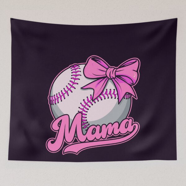 Artikelvorschau, Baseball mit rosa Schleife und „Mama“-Schriftzug – Sportlich-feminine Grafik entworfen und verkauft von Saxon Designs.