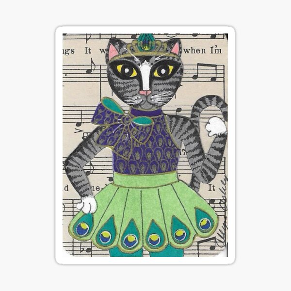 2018 Tabby Cat Elegant Peacock Dress by BRIDEOFHYDE Sticker