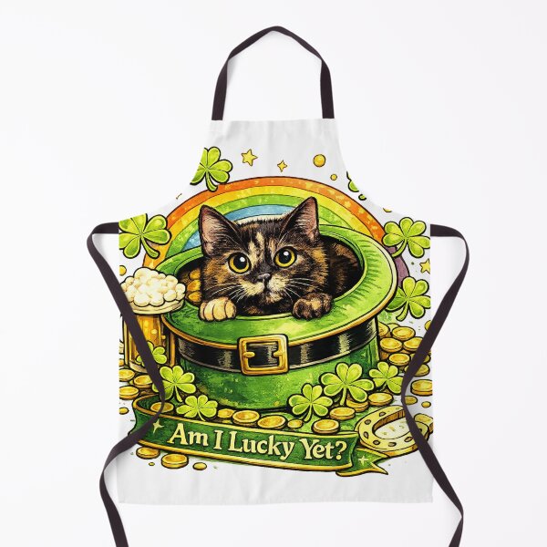 Item preview, Funny St. Patrick’s Day Tortoiseshell Cat Design, Lucky Leprechaun Hat With Shamrocks and Gold Coins, “Am I Lucky Yet?” Ribbon, Cute Irish Cat Gift designed and sold by TerScott.