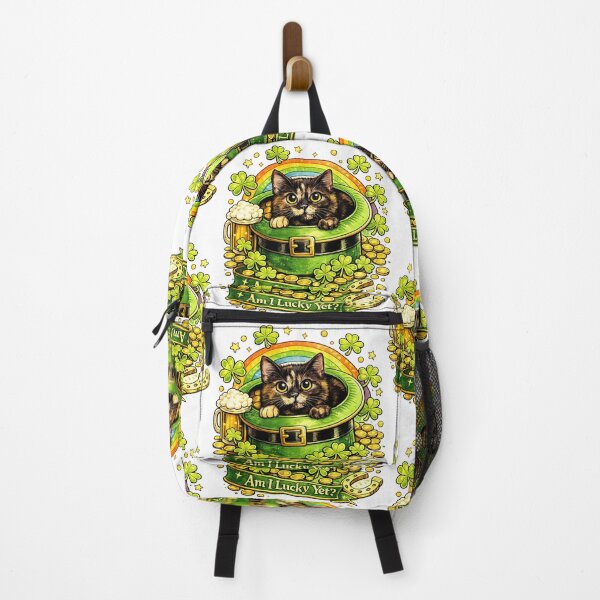 Item preview, Funny St. Patrick’s Day Tortoiseshell Cat Design, Lucky Leprechaun Hat With Shamrocks and Gold Coins, “Am I Lucky Yet?” Ribbon, Cute Irish Cat Gift designed and sold by TerScott.