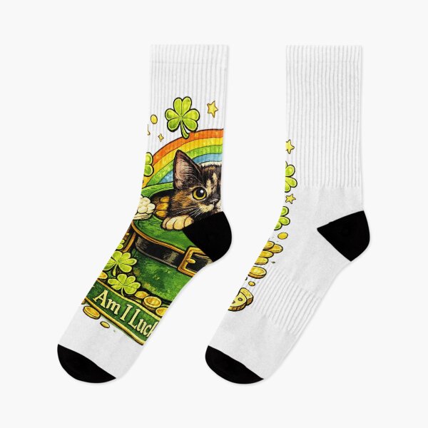 Item preview, Funny St. Patrick’s Day Tortoiseshell Cat Design, Lucky Leprechaun Hat With Shamrocks and Gold Coins, “Am I Lucky Yet?” Ribbon, Cute Irish Cat Gift designed and sold by TerScott.