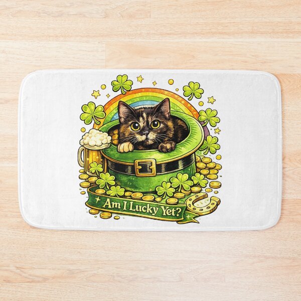 Item preview, Funny St. Patrick’s Day Tortoiseshell Cat Design, Lucky Leprechaun Hat With Shamrocks and Gold Coins, “Am I Lucky Yet?” Ribbon, Cute Irish Cat Gift designed and sold by TerScott.