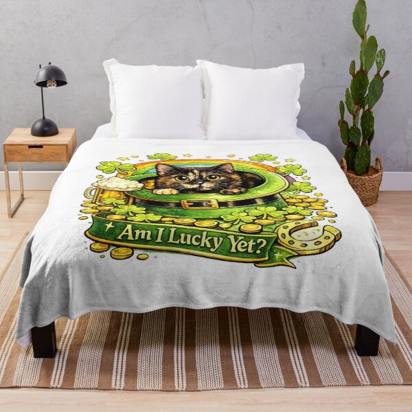 Item preview, Funny St. Patrick’s Day Tortoiseshell Cat Design, Lucky Leprechaun Hat With Shamrocks and Gold Coins, “Am I Lucky Yet?” Ribbon, Cute Irish Cat Gift designed and sold by TerScott.