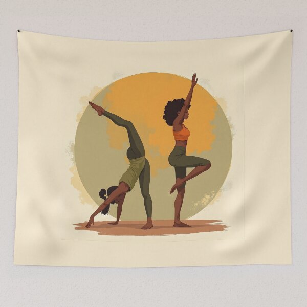 Item preview, Earth Tones Yoga - Two Women Practicing Oil Painting Art designed and sold by WowDezign.