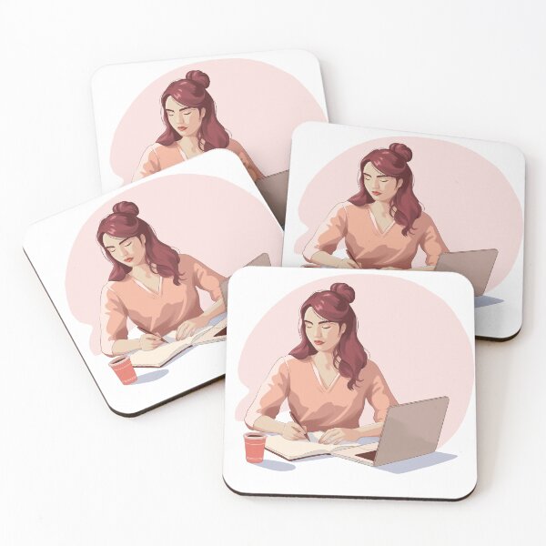 Item preview, Female freelancer studying and taking notes at workspace. designed and sold by Ms. Iryna.