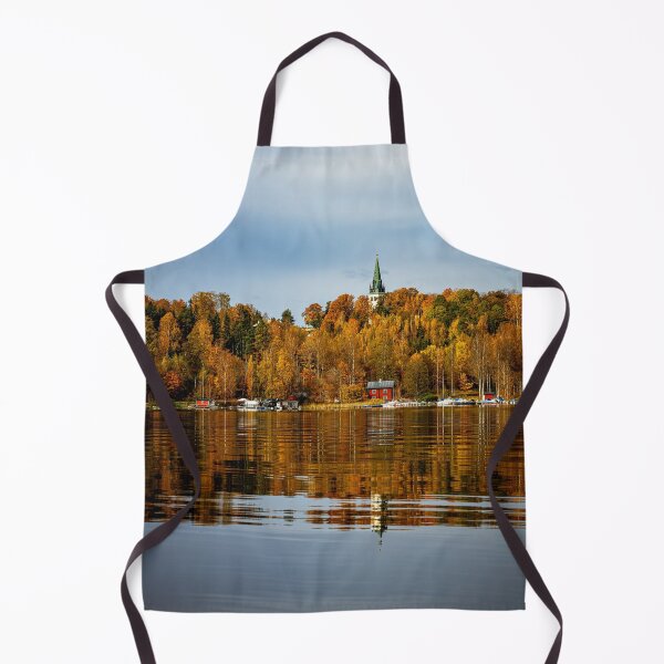 Item preview, Golden Autumn Reflections – Lakeside Village with Church Spire designed and sold by MCre8ive.
