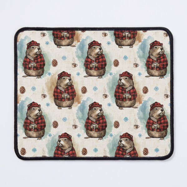 Item preview, Cozy Lumberjack Groundhog Drinking Coffee Rustic Woodland Winter Art designed and sold by Fabricbella.