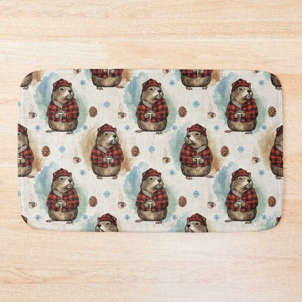 Item preview, Cozy Lumberjack Groundhog Drinking Coffee Rustic Woodland Winter Art designed and sold by Fabricbella.