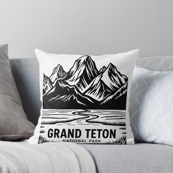 Item preview, Grand Teton National Park Landscape Line Art Illustration designed and sold by Stripe Wall Studio.