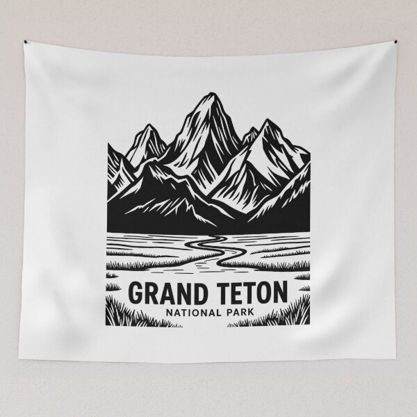 Item preview, Grand Teton National Park Landscape Line Art Illustration designed and sold by Stripe Wall Studio.