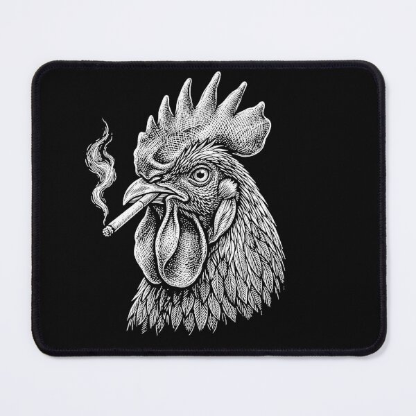 Item preview, Smoking Rooster Head Woodcut Art Black and White Bird Illustration designed and sold by graphixpolash.