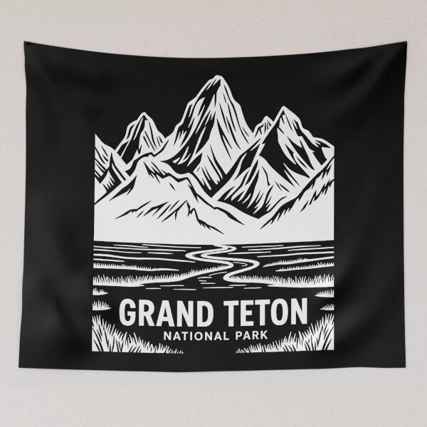Item preview, Grand Teton National Park Landscape Line Art Illustration - White designed and sold by Stripe Wall Studio.