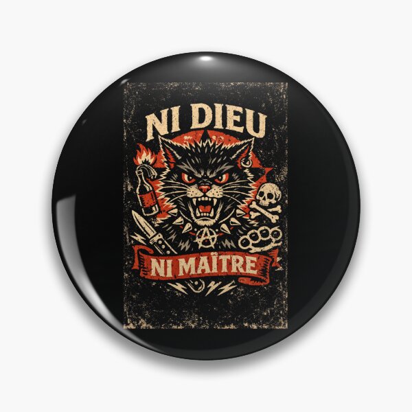 Item preview, NI DIEU NI MAÎTRE Angry Black Cat – Vintage Punk Anarchist Tattoo Design designed and sold by AMICO77.