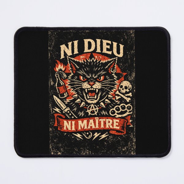 Item preview, NI DIEU NI MAÎTRE Angry Black Cat – Vintage Punk Anarchist Tattoo Design designed and sold by AMICO77.