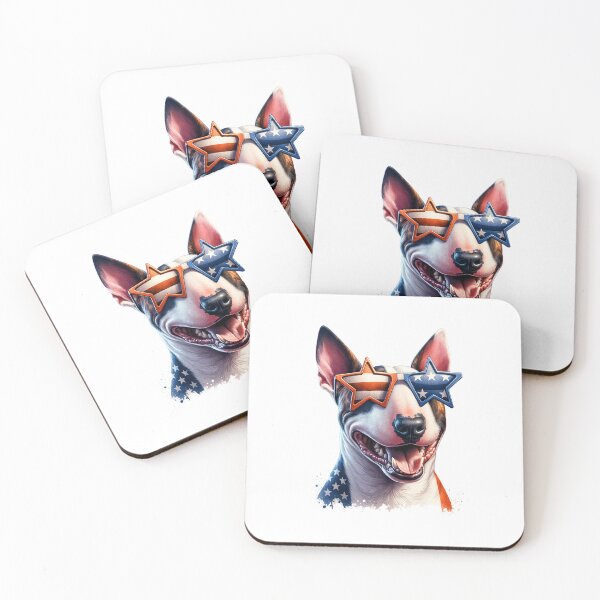 Item preview, Patriotic Bull Terrier Dog with USA Star Glasses – 4th of July American Flag Dog designed and sold by Polarisofficial.